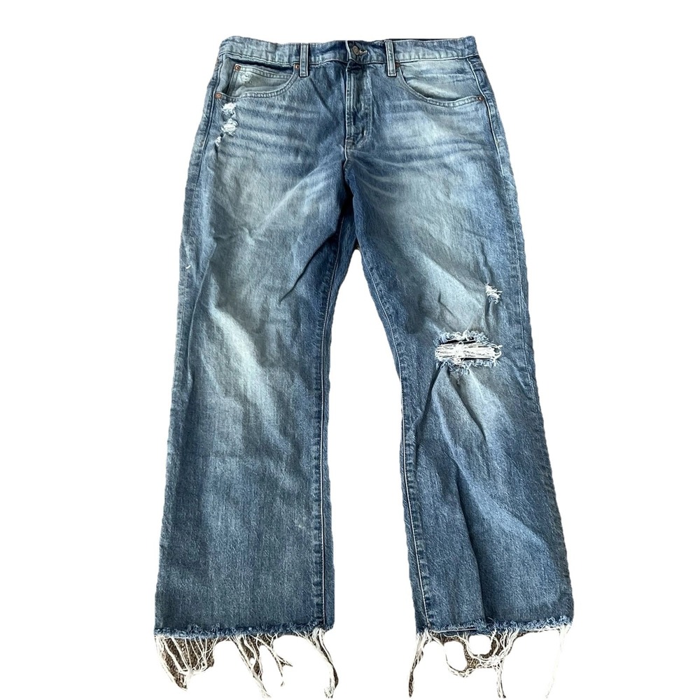 Gap Denim Ankle Flare Jeans Women's 12/31r Distressed Raw Hem Medium Wash‎